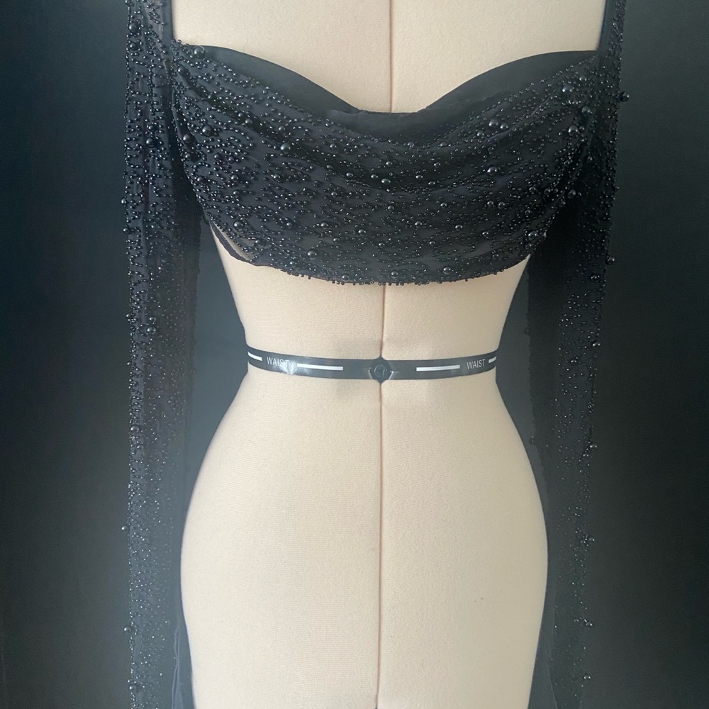 Oh Polly Black Beaded Off Shoulder Crop Top